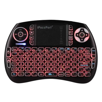 iPazzPort Mini Bluetooth & 2.4GHz Wireless Keyboard with Touchpad Mouse, 3-Color Backlit Portable, Rechargeable, for Smart TV/Fire TV/Android TV Box/PC/Mac/Raspberry Pi