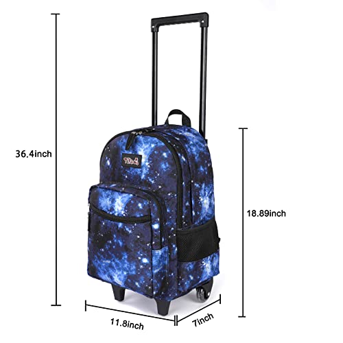 Tilami Rolling Backpack 18 inch Double Handle Wheeled Boys Girls Travel School Children Luggage Toddler Trip - color: Galaxy Blue
