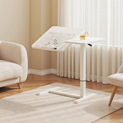 Foldable Bedside Table, Height Adjustable Overbed Bedside Desk Mobile Rolling Laptop Stand Tilting Sofa Side Table with Wheels, Folding Tray Tables for Laptop Bed Couch, Gift for Family, White-1 - color: White-1