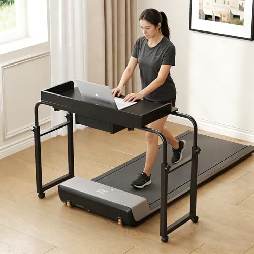 GiftGo Over Bed Table with Wheels, Recliner Table Bed Desk, Adjustable Height and Length Laptop Table with Storage Drawer Metal Leg for Bedroom Home Office Hospital (Black, 39.3" to 55.1") - color: Black