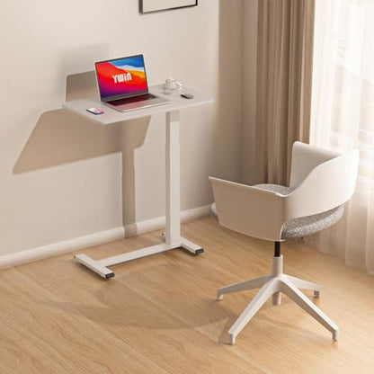 Ywin Medical Adjustable Overbed Bedside Table with Wheels, Rolling Standing Desk, Pneumatic Small Side Bed Table with Tray for Couch, Hospital, Home,Office Use (White) - color: White, size: 28''W X16''D