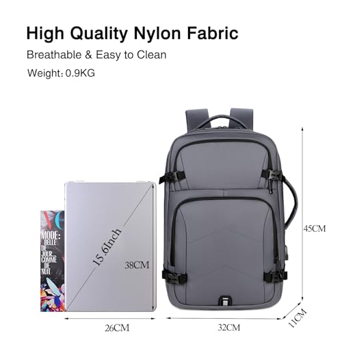FANDARE Laptop Backpack, Business Travel Laptop Rucksack with USB Charging Port, Waterproof Laptop Bag 15.6 inch, Breathable Nylon Daypack for Work, Travel, College Gray - color: Gray