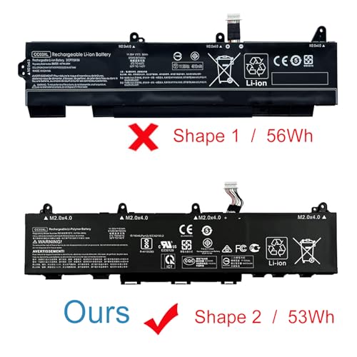 CC03XL 53wh Laptop Battery Replacement for HP ZBook Firefly 15 G7 G8 EliteBook 855 850 G7 G8 Series Notebook HSTNN-UB8W HSTNN-DB9O L77622-2C1 L77622-2C2 L77622-541 L77991-005 11.55V 4400mAh - size: 10.46*2.81*0.27 inch CC03XL