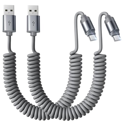 LISEN Coiled USB C Cable, 2 Pack for Android Auto & CarPlay Cable, Short USB A to USB C Cable Compatible with iPhone 17/16/15, Samsung Galaxy S25/S24/S23 A15/A14, Google Pixel 9/8, Space Gray 6FT - color: Space Gray, size: 6FT