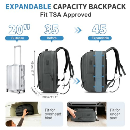 38L Travel Backpack 17" Laptop Backpack W/USB-C Port, Expandable Carry-On Bag, TSA Approved for Business College, Grey - color: Grey