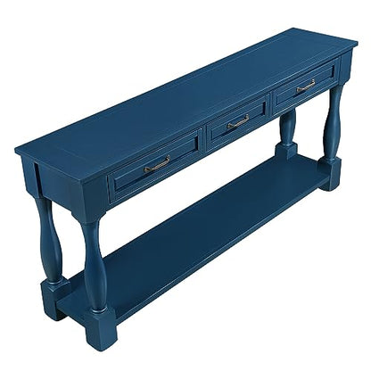 63.4"Solid Wood Console Table with Drawers,Sofa Table,Entryway Table | Navy Blue Console Table with 3 Drawers and Bottom Shelf;Solid Wood Narrow Sofa Table for Hallway,Foyer,Easy Assembled - color: Blue