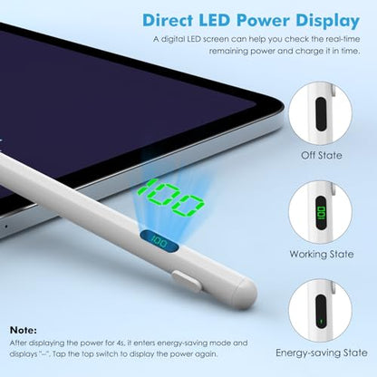Moko Universal Capacitive Stylus Pencil for Touch Screen, White | Fast Charging, Power Display, Compatible with Apple iPad/iPhone/Samsung/Lenovo, iOS Android Tablets & All Smartphones - color: White