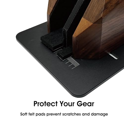 Walnut Wood Vertical Laptop Stand, Dual Slot Wooden Laptop Holder Vertical for Desk, Width Adjustable Dock Compatible with MacBook Pro and Universal Gaming Laptops - color: Black