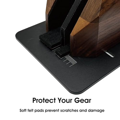 Walnut Wood Vertical Laptop Stand, Dual Slot Wooden Laptop Holder Vertical for Desk, Width Adjustable Dock Compatible with MacBook Pro and Universal Gaming Laptops - color: Black