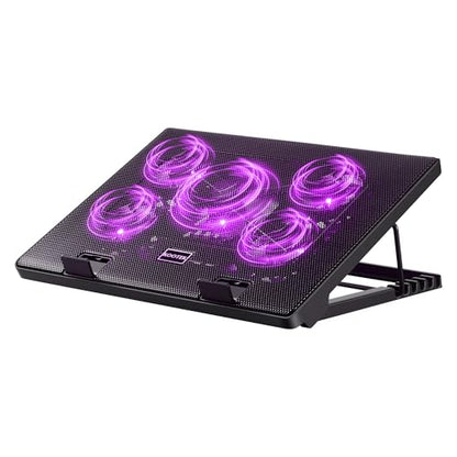 Kootek Laptop Cooling Pad Cooler Stand with 5 Quiet Fans for 12"-17" Laptop | 5 Fans, USB Powered, Laptop Cooling Stand with 2 USB Hub, 6 Adjustable Height, 360° Cooling Coverage, Anti-Slip, Purple LED - color: Purple
