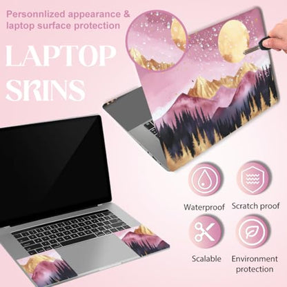 SSUPERDANT Laptop Skin Sticker Mountain Moon Laptop Decals Personalized Universal Notebook Computer Wrap Vinyl Skin Stickers Cover Art Decal Removable 12-15.6 Inch Waterproof Gifts Pink Gold - color: Pink+Gold