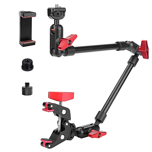 22" Magic Arm w Clamp Mount, Overhead Desk Phone Mount Stand, Adjustable Articulating Friction Camera Boom Arm w 1/4" Thread for Phone Video Light Webcam Action Camera Tripod Mic - size: 22IN-RB