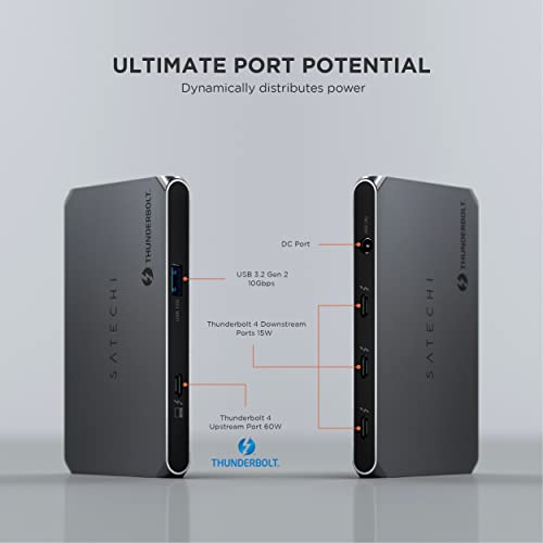 Satechi Thunderbolt 4 Slim Hub 5-in-1, USB C 60W Charging, Single 8K or Dual 4K Display, 4 Thunderbolt 4 Ports, USB 3.2 Gen2, Compatible with USB4/Thunderbolt 4 Macs and Windows - style: Thunderbolt 4 Slim Hub - 60W