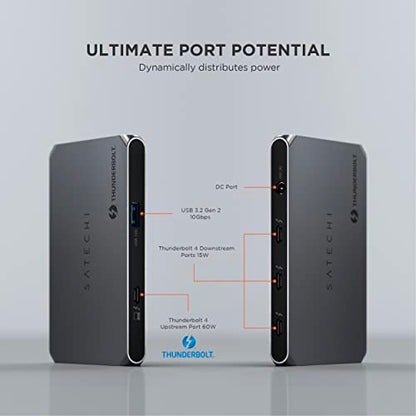 Satechi Thunderbolt 4 Slim Hub 5-in-1, USB C 60W Charging, Single 8K or Dual 4K Display, 4 Thunderbolt 4 Ports, USB 3.2 Gen2, Compatible with USB4/Thunderbolt 4 Macs and Windows - style: Thunderbolt 4 Slim Hub - 60W