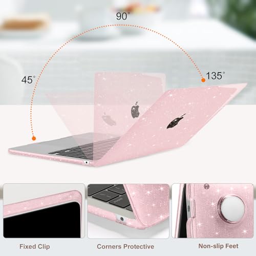 MOSISO Compatible with MacBook Air 13 inch Case M5 M4 M3 M2 2026-2022 | 4 in 1 Kit Bling Sparkly Hard Shell for MacBook Air 13.6 inch Case, Glitter Cover, A3449 A3240 A3113 A2681, Baby Pink - color: Baby Pink