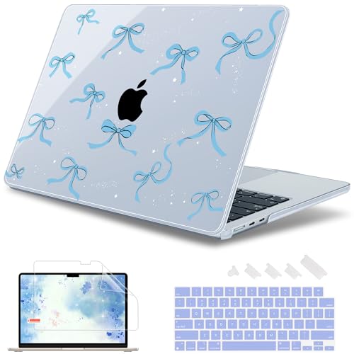 May Chen for MacBook Air 15 inch Case M5 M4 M3 M2 2026 2024-2023, Model A3448 A3241 A3114 A2941, Closes Seamlessly Hard Shell Laptop Cover with Keyboard Cover, Blue Bows P720 - color: Blue Bows P720