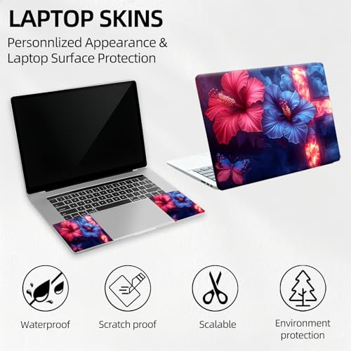 Blue Red Hibiscus Flower with Cross Universal Laptop Skin Sticker 3PCS, Protective Decal Trim-to-Fit 11.6" 13.3" 14" 15.6" Laptop Vinyl Cover, Removable Anti-Scratch Computer Decal Protector - color: Blue Red Hibiscus Flower with Cross