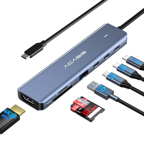 ACASIS USB C Hub to HDMI,10Gbps USBC Hub Multiport Adapter with 4K@60HZ HDMI,2*USB-C,1*USB-A,PD 100W,SD/TF Card Reader,7-in-1 USBC Splitter Adapter for MacBook, Mac mini,Laptop