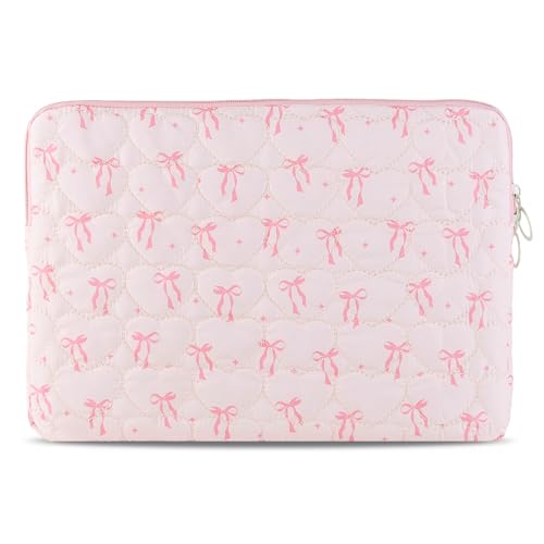 Cute Bow Puffy Laptop Sleeve 13-15 Inch Cute Quilted Laptop Protective Case Padded Bow Computer Sleeve for MacBook - color: bow Pink, size: 13inch