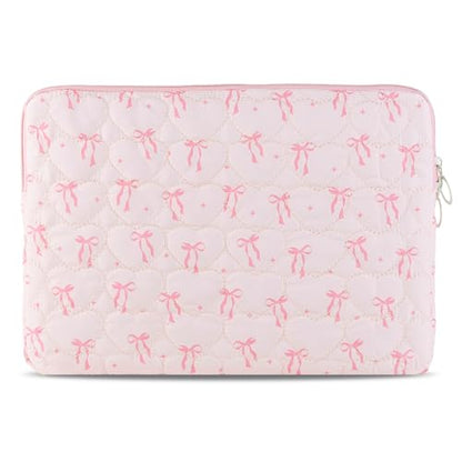 Cute Bow Puffy Laptop Sleeve 13-15 Inch Cute Quilted Laptop Protective Case Padded Bow Computer Sleeve for MacBook - color: bow Pink, size: 13inch
