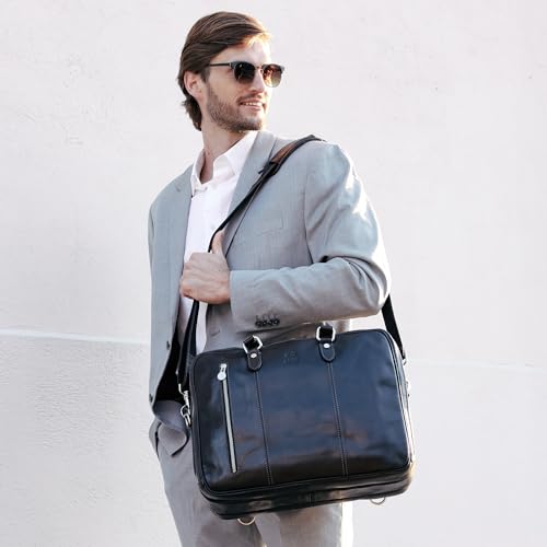 Time Resistance Leather Laptop Briefcase - Full Grain Leather Computer Bag for Men and Women | Leather - color: Black