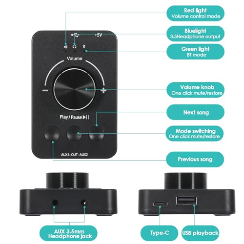 Docooler Volume Control Knob, USB Computer Volume Controller with One-Click Mute Function and 3 Volume Control Modes, Plug and Play, USB Volume Knob Multimedia Controller for PC, Laptop