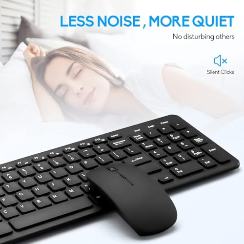 Wireless Keyboard and Mouse Combo, Compact Quiet Wireless Keyboard and Mouse Set 2.4G Ultra-Thin Sleek Design for Windows, Computer, Desktop, PC, Notebook, Laptop (Black01) - color: black