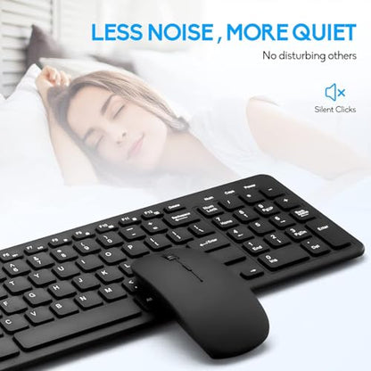 Wireless Keyboard and Mouse Combo, Compact Quiet Wireless Keyboard and Mouse Set 2.4G Ultra-Thin Sleek Design for Windows, Computer, Desktop, PC, Notebook, Laptop (Black01) - color: black