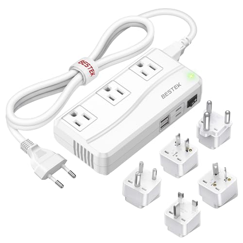 BESTEK 220V to 110V Converter, 300W AC Voltage Converter US to Europe with 2 USB-C (PD20w), Step Down Power Converter for European Travel, (EU/UK/AU/JP/India/South Africa 5 Universal Plug Adapter) - color: Ivory White