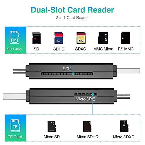 USB C SD Card Reader & USB 3.0 Micro SD Adapter, High-Speed Memory Card Reader for SD/Micro SD/SDHC/SDXC/MMC, Type-C SD Card Reader Compatible with MacBook/PC/Android/Camera/Laptop