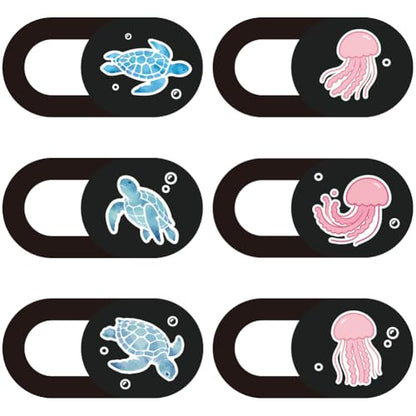 6Pcs 6 Styles Abstract Ocean Camera Cover 0.04 Inch Privacy Guard Accessories, Computer Camera Cover Cute Sea Turtle Jellyfish Pattern for Desktop Loptop Tablet Notebook Mini PC Office Use - color: Jellyfish