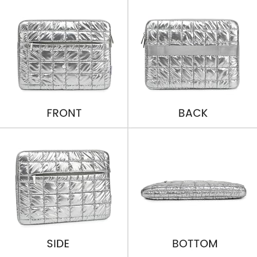 Canvas Life 360 Protective Plush Laptop Sleeve 14-14.4-inch Laptop Sleeve Bag Compatible with HP, Lenovo, Dell, ASUS, MacBook Pro 14-inch - Quilted Design(Silver, 14 inch / 14.0 inch) - color: Silver