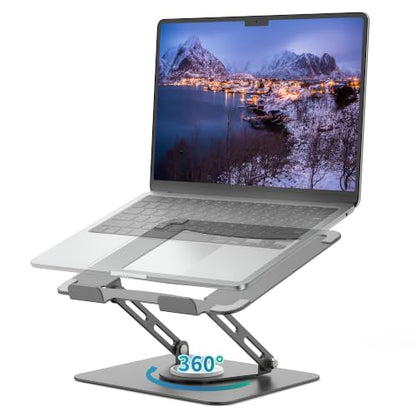 ALASHI Laptop Stand for Desk with 360° Rotating Base, Multi-Angle Adjustable Laptop Stands, Foldable Laptop Riser Compatible with 10 to 17 Inches PC Computer, Grey - color: E-Grey