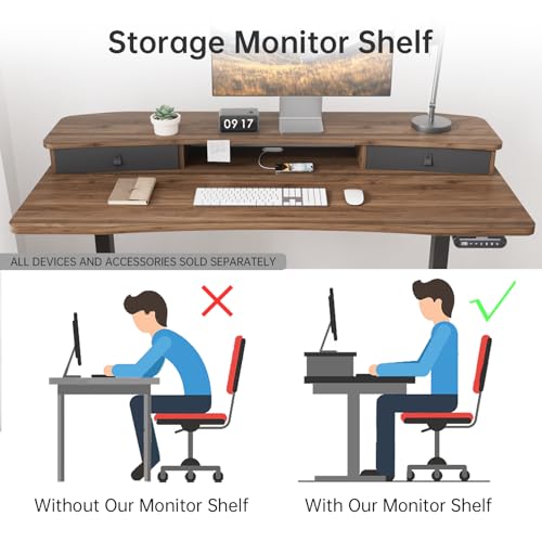 HUANUO 55" x 26" Electric Standing Desk with 2 Drawers, C-Clamp Mount Compatible, Height Adjustable Computer Desk, Home Office Stand Up Desk with 4 Preset Heights & 2 Hooks, Walnut - color: Walnut, size: 55" X 26"