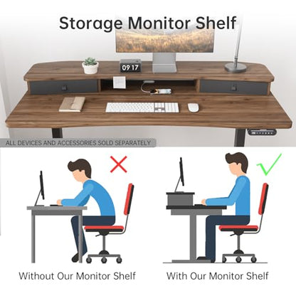 HUANUO 55" x 26" Electric Standing Desk with 2 Drawers, C-Clamp Mount Compatible, Height Adjustable Computer Desk, Home Office Stand Up Desk with 4 Preset Heights & 2 Hooks, Walnut - color: Walnut, size: 55" X 26"