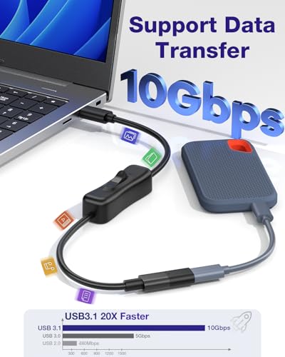 USB Type-C Extension Cable with On Off Switch [1ft], USB 3.1 Type-C Male to Female Extension Cable with ON/Off Switch Support Video/Data/PD Charging