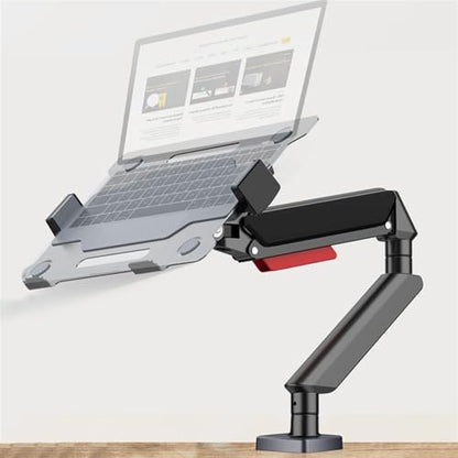 Monitor Arm Laptop Mount with Adjustable Tray for 10-17”Notebook, Full Motion Gas Spring Mount Arm for 17-32”Monitor (Within 4.4~22.0lbs), C-Clamp and Grommet Base Desk Accessories(Black)