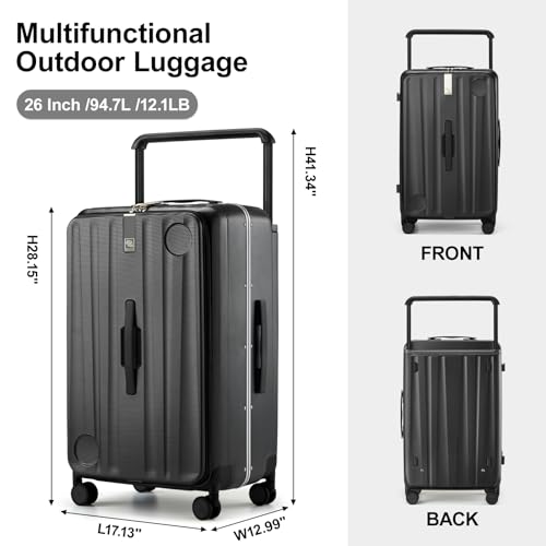 Hanke Multifunctional 26 Inch Hard Shell Suitcases with Wheels Travel Approved Luggage Large Rolling Suitcase Checked Luggage for Women Men(Jet Black) - color: Jet Black, size: Multifunctional Checked 26 Inch