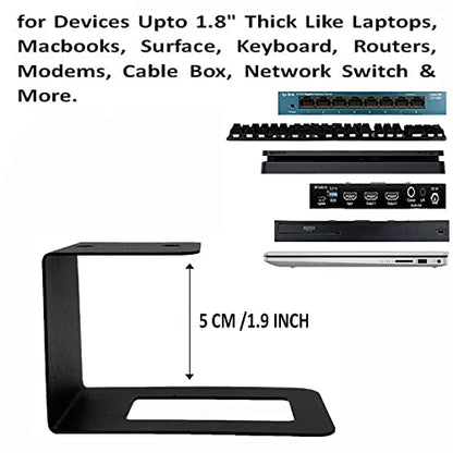 Pmsanzay Laptop Holder Under Desk Laptop Organizer Rack W/Screws, for Laptops, Keyboard, Routers, Modems, Cable Box, Network Switch & More, Devices up to 1.8 inches Thick, Black, Stainless Steel