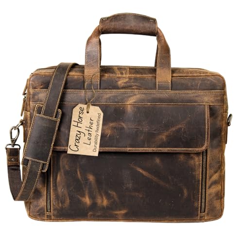 Leather Messenger Bag for Men - 17" Laptop Briefcase - Mens Vintage Business Crossbody Computer Bags | Fits Upto 18" Inch Laptop