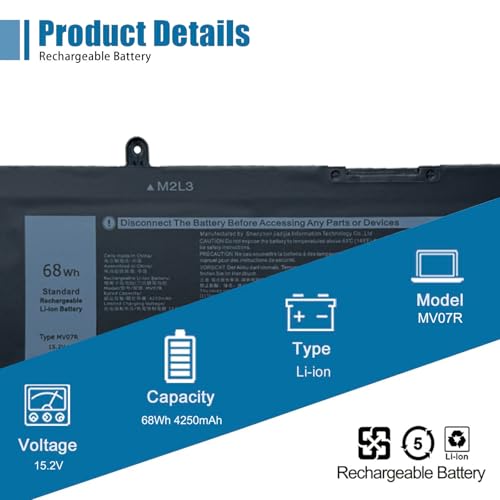MV07R Laptop Battery Replacement for Dell G3 15 3500 3590 3700 3790 G5 15 5500 5505 SE Series 2WGV 072WGV W5W19 JJRRD 0JJRRD 266J9 M4GWP PN1VN 15.2V 68Wh 4250mAh - size: 12.6*2.61*0.32 inch MV07R