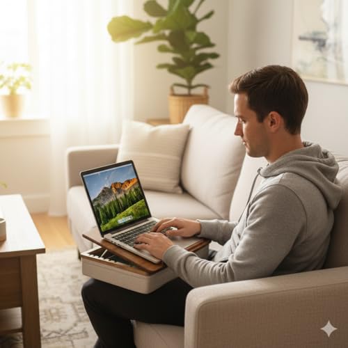 ROSSIE Home Acacia Wood Easel Lap Desk – Natural, Fits 15.6” Laptops | Adjustable 7-Level Laptop Stand, Portable Workstation with Open Storage - color: Natural