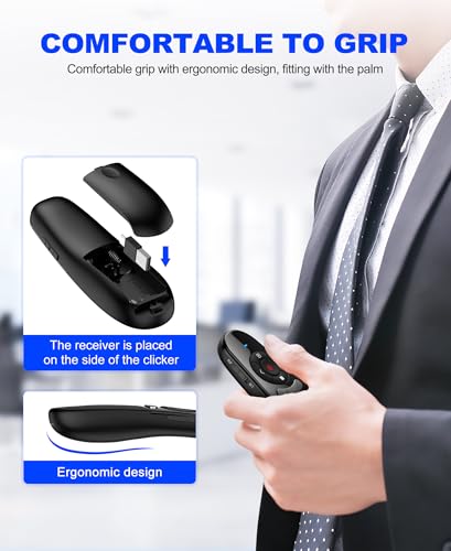 USB Type C Wireless Presentation Clicker, BT&RF 2.4GHz Dual Modes Presenter Remote for PowerPoint Presentations Compatible with Bluetooth-Enabled Laptops Desktop Computers - style: AAA+USB A&C+BT