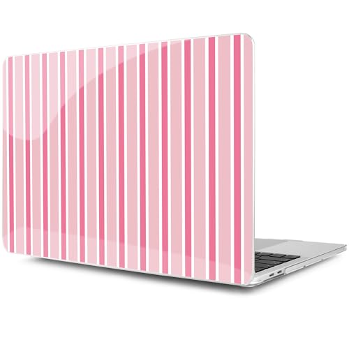 MEEgoodo for MacBook Pro 13 inch Case 2022 2021 2020 A2338 M2/M1 A2251 A2289 with Touch ID,Clear Laptop Shell Cases with Keyboard Webcam Cover&Trackpad Film& Type C Adapter, Light Pink&White Stripes - color: Light Pink&White Stripes