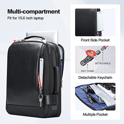 BOPai Business Smart 15.6 Inch Laptop Backpack Convertible Expandable Anti-Theft USB Charging Multi-Functional Travel Professional Work Office Men Commuter Large Black With Bottle Holder Waterproof