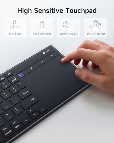 CZUR K5S Bluetooth Keyboard with Touchpad, Wireless & Wired, Rechargeable | Meadia Control, HTPC for PC-connected TV, Portable Keyboard for PC/Laptop/Tablet/Phone, for Windows/Mac/Android/iOS