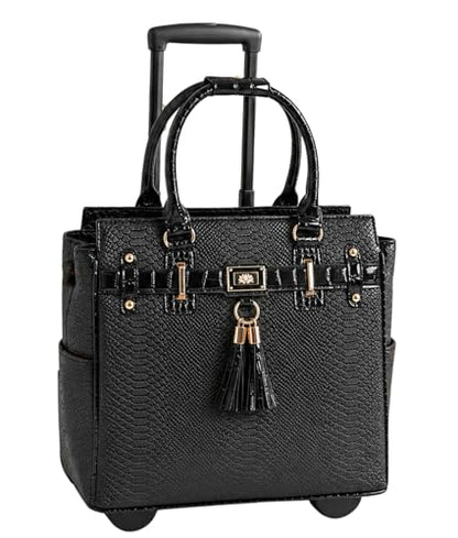 JKM & Company Rolling Laptop Bag for Women | Designer Wheeled Briefcase | Fits 13-17" Laptops | Office Travel Computer Case - color: Black