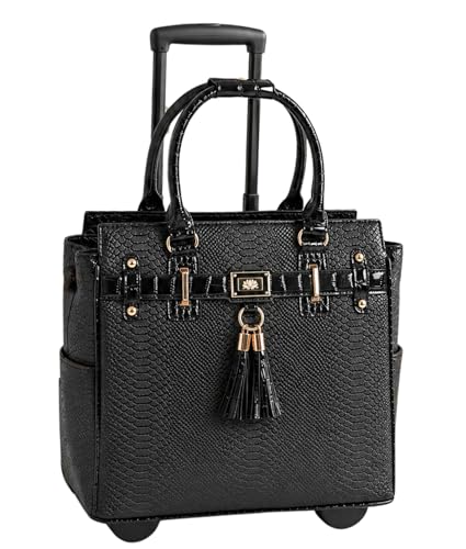 JKM & Company Rolling Laptop Bag for Women | Designer Wheeled Briefcase | Fits 13-17" Laptops | Office Travel Computer Case - color: Black