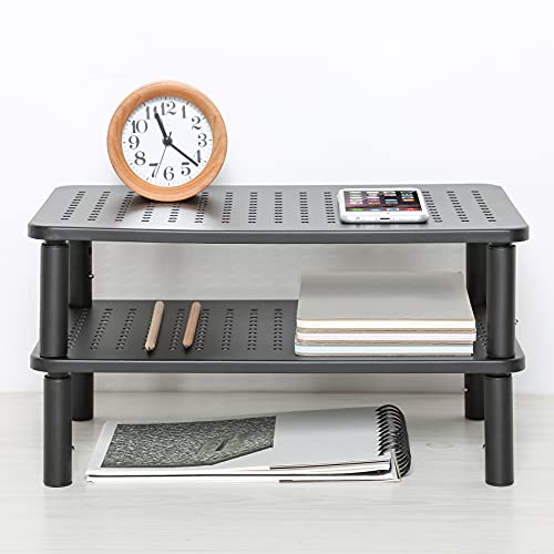 2 Pack Monitor Riser Desktop Stand Flat Screen TV Monitor Stand Riser | 3 Height Adjustable PC Stand with Mesh Platform Sturdy Metal Laptop Computer Monitor Stand Shelf for Printer, iMac