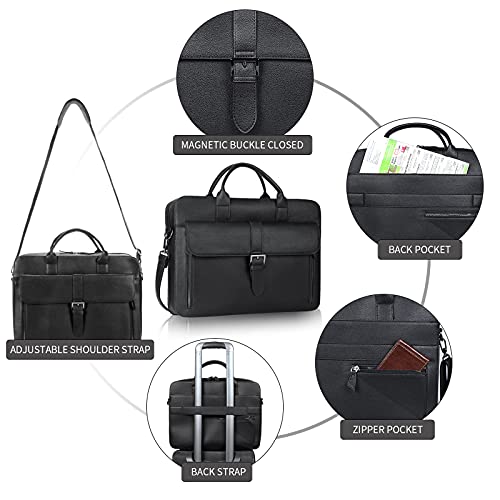 ESTARER Laptop Briefcase 15.6 Inch, Men’s Briefcase for Business/Travel, Leather Computer Office Work Bag, Water Resistant Laptop Bag, Black